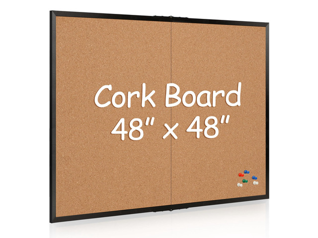 Extra Large Cork Bulletin Board 48' X 48', Foldable Notice Pin Board for Wall, Black Wood Framed 4'x4' Corkboard, Wall Mounted Noticeboard with 32...