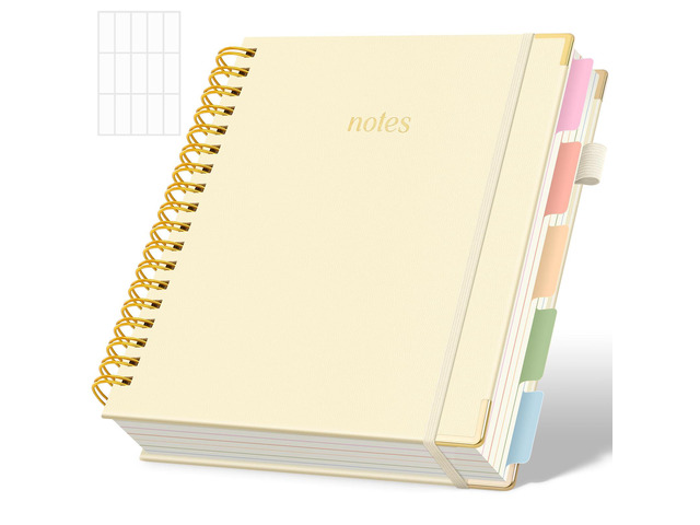 Notebooks for Work, 5 Subject Notebook with Dividers and Tabs, 8' x 10' College Ruled Notebook, 300 Pages Spiral Journal for Women, Green