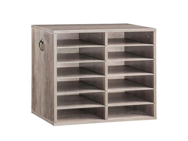 Literature Organizers, 12 Compartments Office Mailbox with Adjustable Shelves, Wood Countertop Literature Sorter for Office, Home, Classroom,...