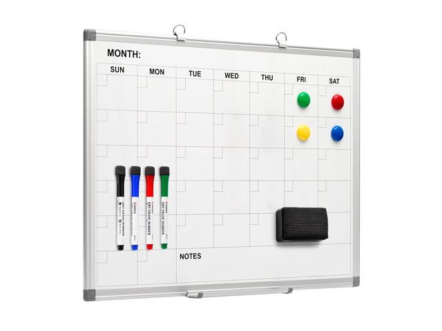 Magnetic Monthly Calendar Whiteboard, 24 x 18 Inches Wall Planner Magnetic dry erase monthly calendar, wall mounted, Aluminum Frame, great for...