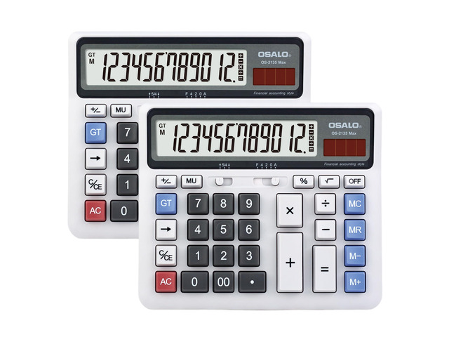 2 Pack Desk Calculators, 12-Digit Large Display, Big Buttons Desktop Calculator & Adding Machine Set for Accounting, 5-Inch LCD, Dual Power, 30°...