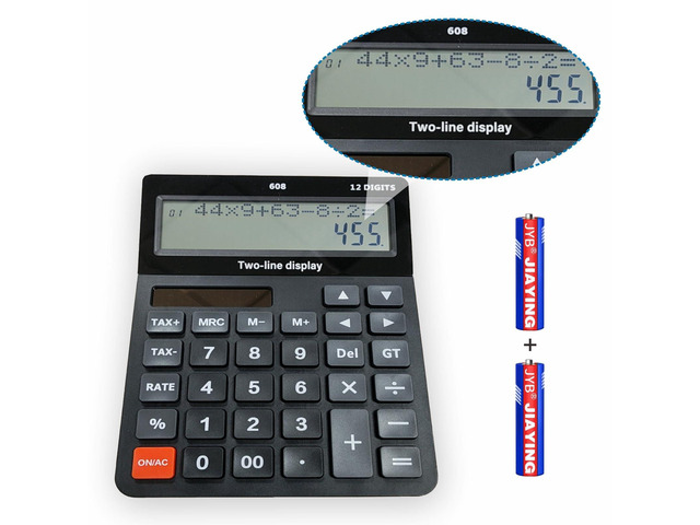 Battery and Solar Unique 120-Step Calculation Check 12 Digit 2 Line Extra Large Calculator Big Buttons and 5.5' LCD Display, Configurable Tax Rate...