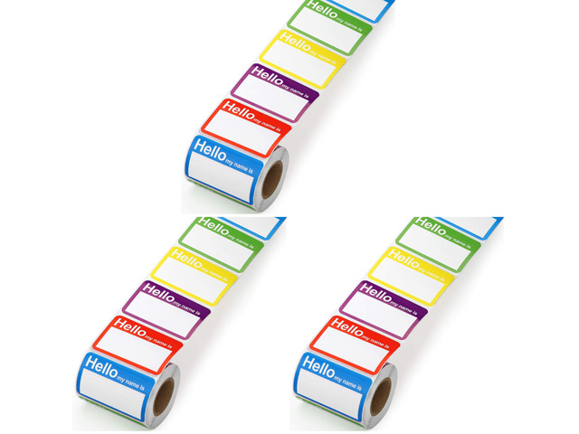 5 Colors (Hello My Name is) Name Tags Stickers 400 Labels for Office, Meeting, School, Teachers and Mailing (Pack of 3)