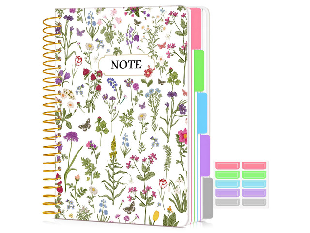 5 Subject Notebook College Ruled 240 Pages, A5(5.8'x8.3') Hardcover Spiral Notebook with Removable Dividers Tabs, Lined Spiral Journal Notebook for...