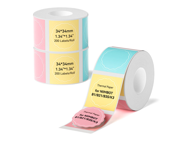 Thermal Label 3 Packs, Label Size 34×34mm1.33' x 1.33'Round Color Compatible for B1 B2 B21 B31 K3 B4 Label Printer, Waterproof Labeling Tape...