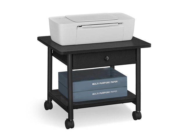 2-Tier Printer Stand with Locking Wheels, Under Desk Printer Table Industrial Mobile Cart, 19.1 x 15.9 x 15.6 Inches, Storage Shelf, Drawer, for...