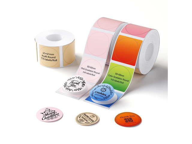 Thermal Round Label 3 Rolls, 50×50mm Pink & Color, 41×41mm Kraft Compatible for B1 B2 B21 B31 K3 B4 Label Printer, Waterproof Labeling Tape...
