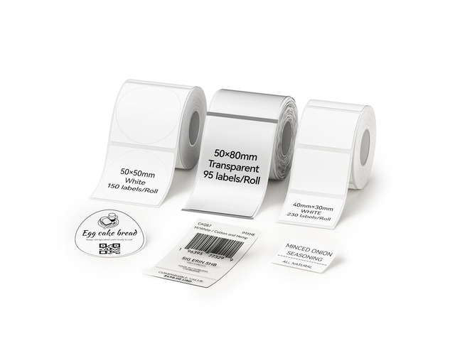 Thermal Label 3 Rolls, Include 40×30mm, 50×80mm Clear, 50×50mm Compatible for B1 B2 B21 B31 K3 B4 Label Printer, Waterproof Labeling Tape Replacement