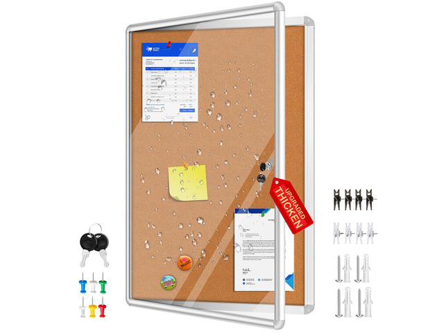 36'x24' Enclosed Bulletin Board Tamper-Proof Dispaly Case, Aluminium Frame, Shatter Resistant Lockable Bulletin Board, Enclosed Cork Board for...