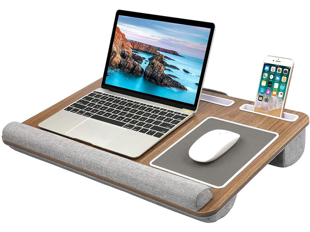 Lap Desk - Fits up to 17 inches Laptop Desk, Brown Woodgrain Built in Mouse Pad & Wrist Pad for Laptop, Tablet, Lap Stand with Tablet, Pen & Phone...