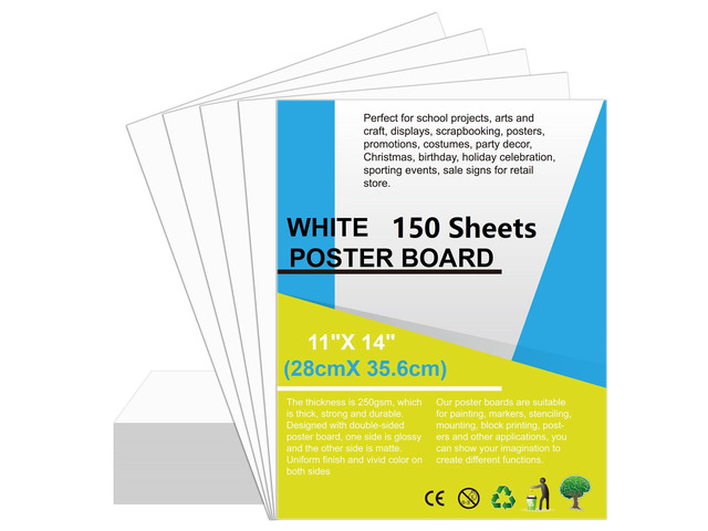 150 Pcs 11' x 14' Poster Board White Poster Paper Bulk, 250Gsm Thickness Vision Boards Smart Poster Board for School Arts Craft Projects...