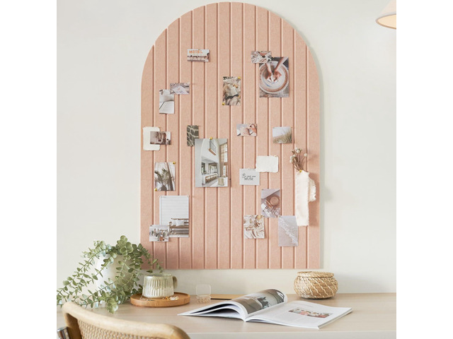 Large Arched Felt Bulletin Board - 6 Customizable Adhesive Tiles with Pins Stylish 35' X 24' Cork Board Alternative for Office and Wall Decor -...