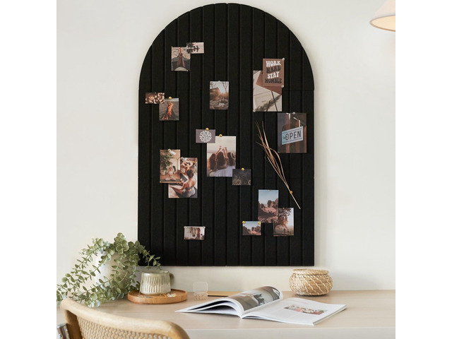 Large Arched Felt Bulletin Board - 6 Customizable Adhesive Tiles with Pins Stylish 35' X 24' Cork Board Alternative for Office and Wall Decor -...