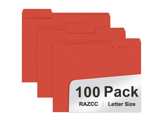 File Folder, 100 Pack 1/3 Cut Tab File Folders Letter Size, Red Folders for Dcouments, Folders with Tab Great for Organizing and Easy File Storage