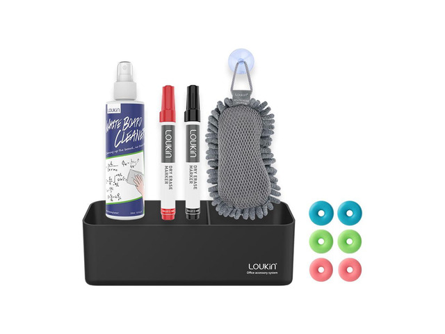 Magnetic Marker Holder Set, Whiteboard Accessory Tray Set, Black All-In-One Set, 8.6' × 2.7', Holds 4 Erasers & 12 Markers, Supports 3.3 lb, 2...
