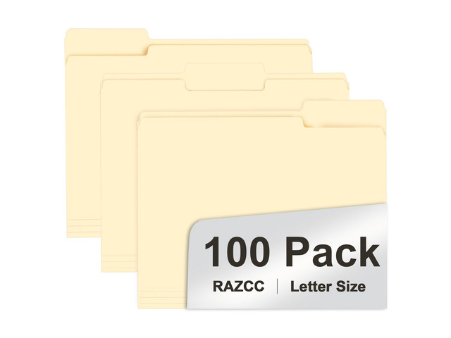 File Folder, 100 Pack 1/3 Cut Tab File Folders Letter Size, Manila Folders, Folders with Tab, Great for Organizing and Easy File Storage