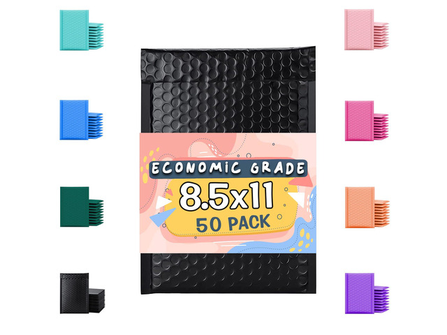 Black Poly Bubble Mailers 8.5x12 50 Pack Usable 8.5x11