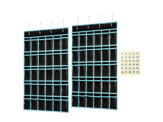 Classroom Pocket Chart Organizer,Cell Phones Calculator Holder for Classroom with 30 Clear Pockets and Number Sticker Size 33.5x 24.5 Inch...