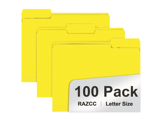 File Folders, 100-Pack, 1/3 Cut, Letter Size, Yellow, Great for Organizing and Easy File Storage