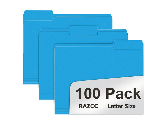 File Folder, 100 Pack 1/3 Cut Tab File Folders Letter Size, Blue, Colored Folders with Tab Great for Organizing and Easy File Storage