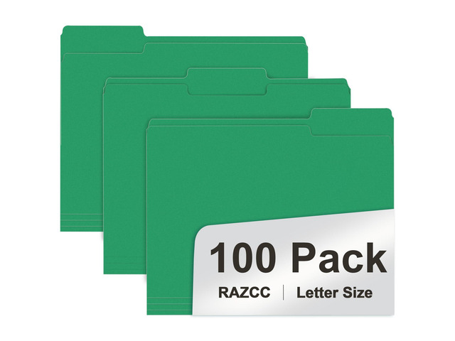 File Folder, 100 Pack 1/3 Cut Tab File Folders Letter Size, Creen, Colored Folders with Tab Great for Organizing and Easy File Storage