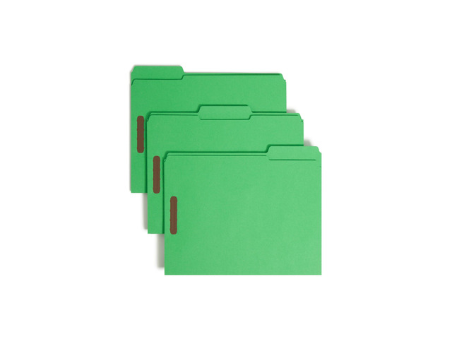 Fastener File Folders, Reinforced 1/3-Cut Tabs, 2 Fasteners, Letter Size, Green, 50 per Box (12140)