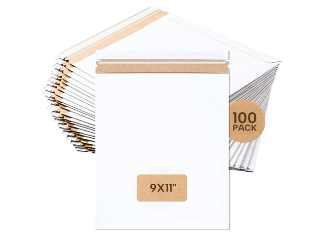 Rigid Mailers 9 x 11 (100-Pack) - Cardboard Mailer Envelopes for Photos, Important Documents, Certificates - Stay Flat
