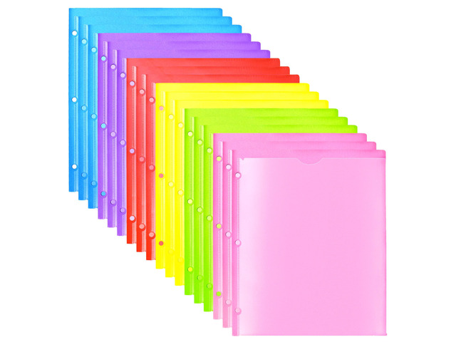 Heavy Duty Plastic Folders with Clear Front Pocket - 18PCS, 3 Pockets Folders with 3 Holes Fits 3 Ring Binder, Includes Card Slot, for Letter Size...