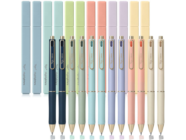 24 Pack Bible Highlighters and Pens Set, No Bleed and Quick-Drying 12 Pastel Chisel Tip Highlighters and 12 Multicolor Ink Pens for Bible Study,...