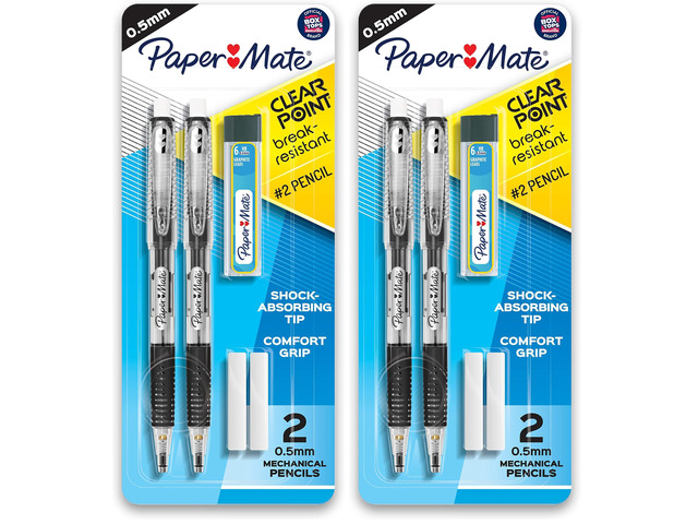 Clearpoint Mechanical Pencils, 0.5mm Break-Resistant HB #2 Lead, Eraser Refills, 2 Count (Pack of 2)