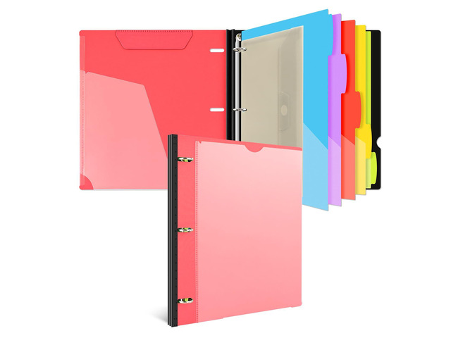 Telescoping Project Organizer Binder,13 Pocket, Customizable Front Cover, 5 Colors Pocket Divider and Plastic Binder Pocket225 Sheet Capacity-Red