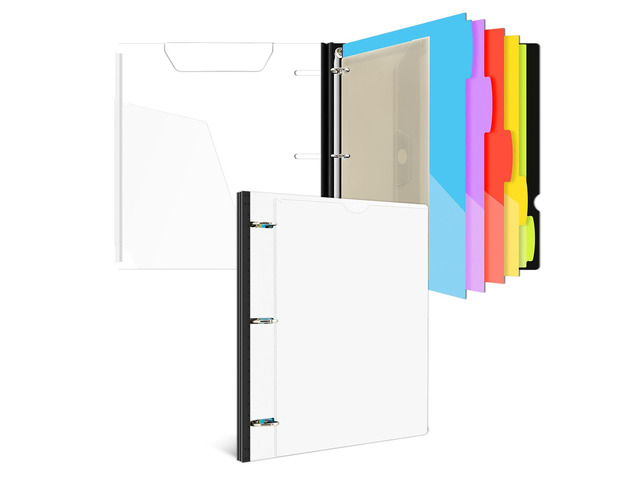 1 Inch 3-Ring Telescoping Project Organizer Binder, 13 Pocket, Customizable Front Cover, 5 Color Dividers, Plastic Pocket, 225 Sheet Capacity-White