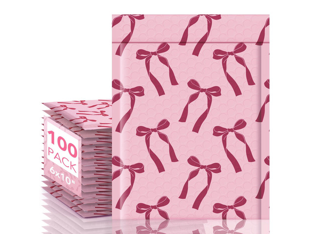 Bubble Mailers 6x10' Padded Envelopes 100 Pack Pink Bows Usable Size 6x9 Cute Design Bubble Envelopes Strong Adhesion Shipping Envelopes Padded...