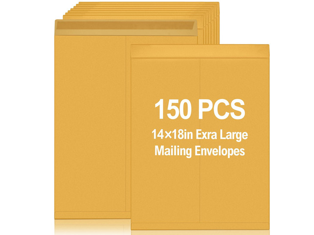 150 Pcs 14'' x 18'' Large Mailing Envelopes with Gummed Flaps 32lb Catalog Jumbo Kraft Envelopes, Legal Size for Mailing Storage and Organizing...