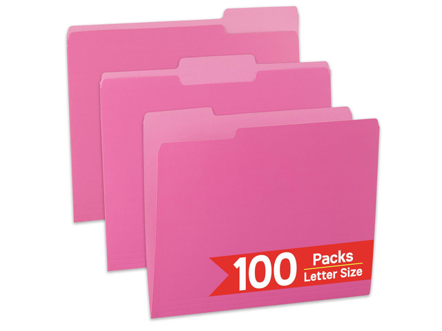 100 Packs Pink File Folder,1/3-Cut Tabs,Manilla File Folders Letter Size,8.5x11 Heavy Duty Paper File Folders for Office Filing,School Projects and...