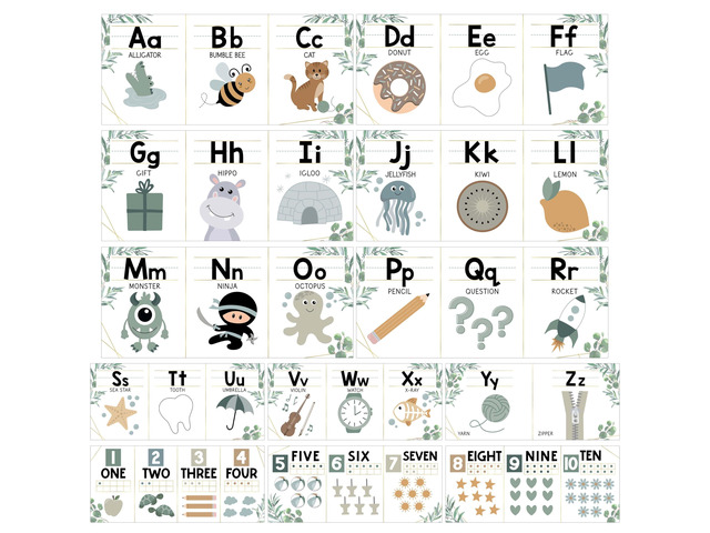 Alphabet for Classroom Wall Decor -Alphabet Poster & Letters ABC Letters and Number for Preschool & Kindergarten Greenery Classroom Decorations,...