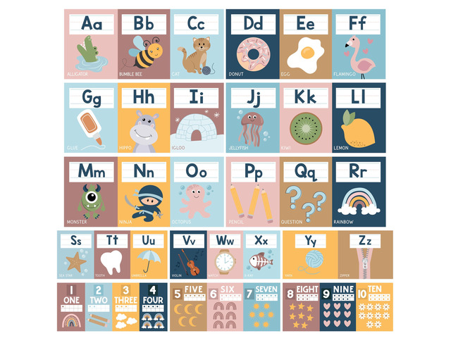Alphabet for Classroom Wall Decor -Alphabet Poster & Letters ABC Letters and Number Card for Preschool & Kindergarten Retro Classroom Decorations,...