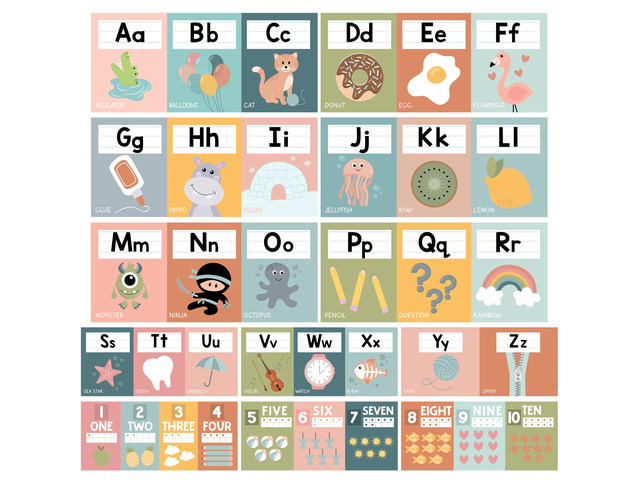 Alphabet for Classroom Wall Decor -Alphabet Poster & Letters ABC Letters and Number Card for Preschool & Kindergarten Boho Classroom Decoration,...