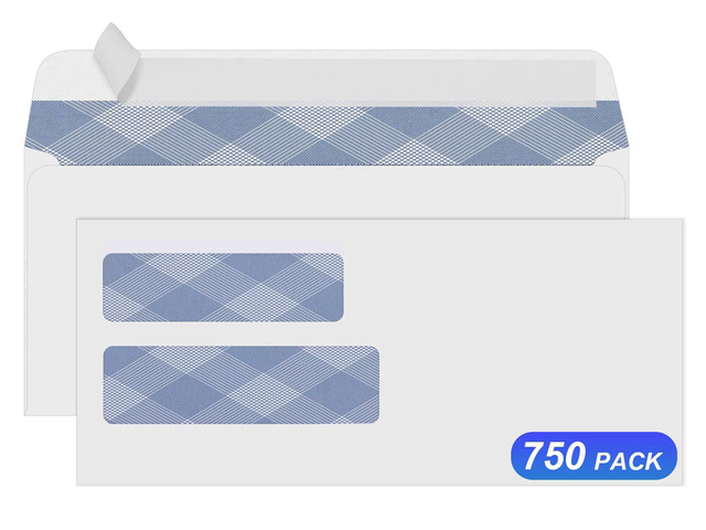 750 Pack #10 Double Window Self-Seal Envelopes, Security Tinted Size 4 1/8 X 9 1/2 Inch, For QuickBooks Invoices, Business Statements & Documents,...