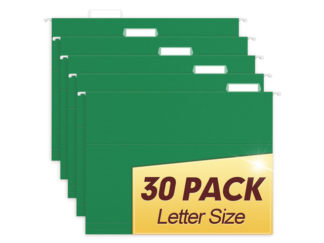 Hanging File Folders, 30 Pack Reinforced Letter Size Hanging Folders, Designed for Bulky Files, Filing Cabinet, 1/5-Cut Adjustable Tabs (Green)
