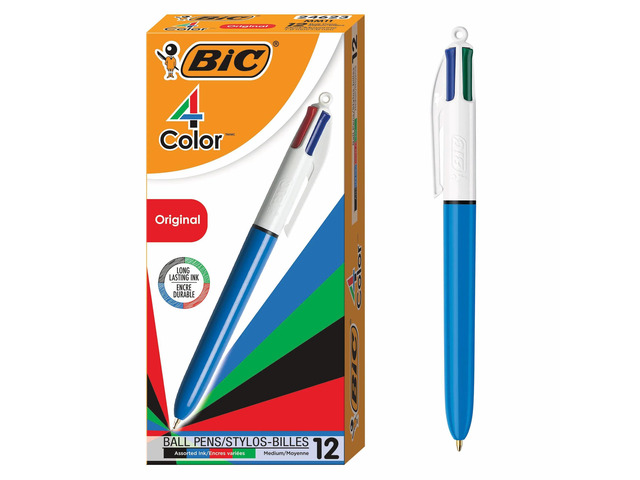 4-Color Retractable Ballpoint Pens, 1.0 mm Medium Point, 12-Count Pack Assorted Ink Colors for Versatile Use, Comfortable Grip with Wide Barrel,...
