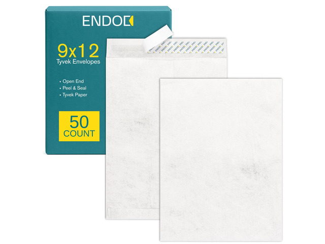 Tyvek Envelopes 9x12 Mailer Tear Resistant Envelopes Tyvek Construction & Easy Self Seal Closure Bright White Bulk Pack of 50 9 x 12 Inch