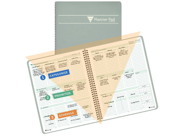 Spiral Bound January-December 2027/ Calendar Year 8 1/2' x 11' Large 3-Tier Funnel Down 12 Month/Weekly Organizer, Greenish Grey Cover/Soft Green Ink