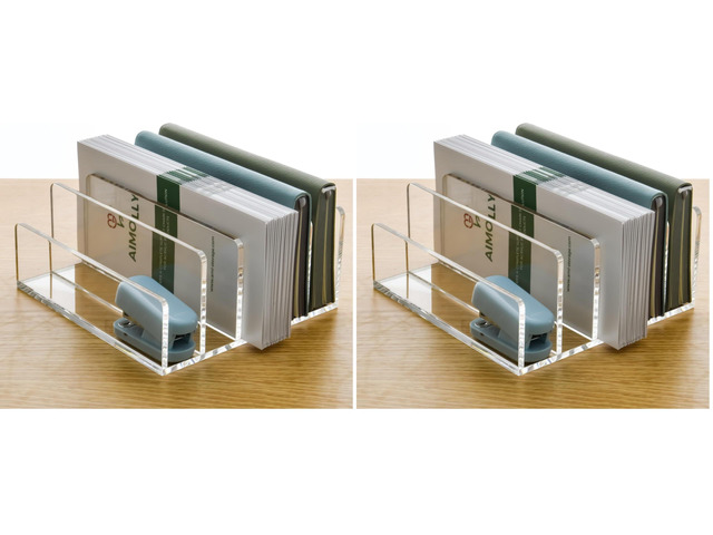 5 Compartments Clear Acrylic Mail Holder Vertical Letter Sorter & Multifunction Desk Organizer for Bills, Documents, Notebooks Modern Office/Home...