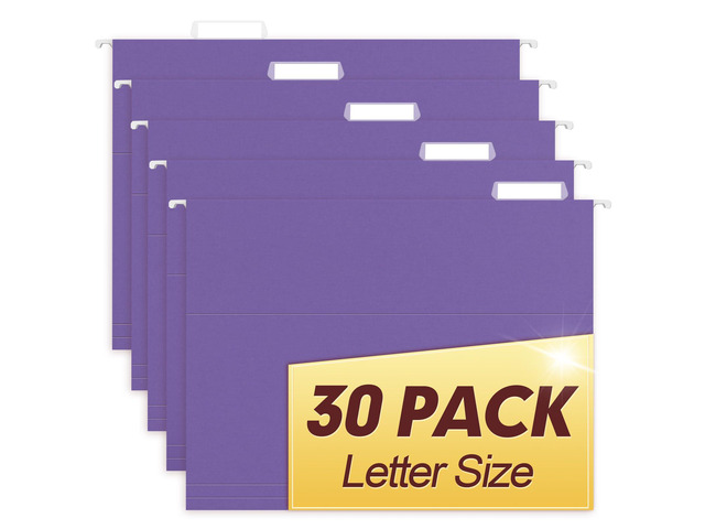 Hanging File Folders, 30 Pack Reinforced Letter Size Hanging Folders, Designed for Bulky Files, Filing Cabinet, 1/5-Cut Adjustable Tabs (Purple)