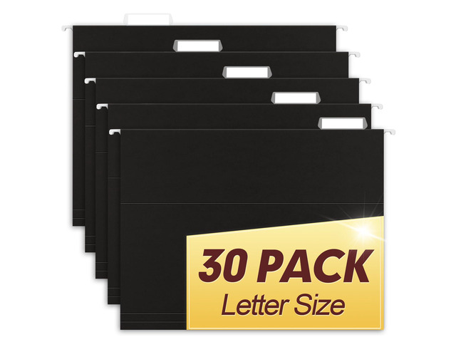 Hanging File Folders, 30 Pack Reinforced Letter Size Hanging Folders, Designed for Bulky Files, Filing Cabinet, 1/5-Cut Adjustable Tabs (Black)
