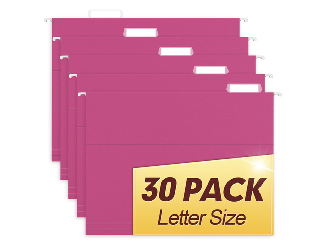 Hanging File Folders, 30 Pack Reinforced Letter Size Hanging Folders, Designed for Bulky Files, Filing Cabinet, 1/5-Cut Adjustable Tabs (Pink)