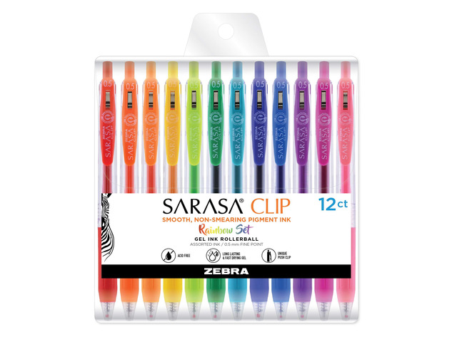SARASA Clip Retractable Gel Pen, Rainbow Assorted Ink, 12-Pack Fine 0.5mm Point Tip, Vibrant Ink, Ideal for Planners, School and Office Supplies,...