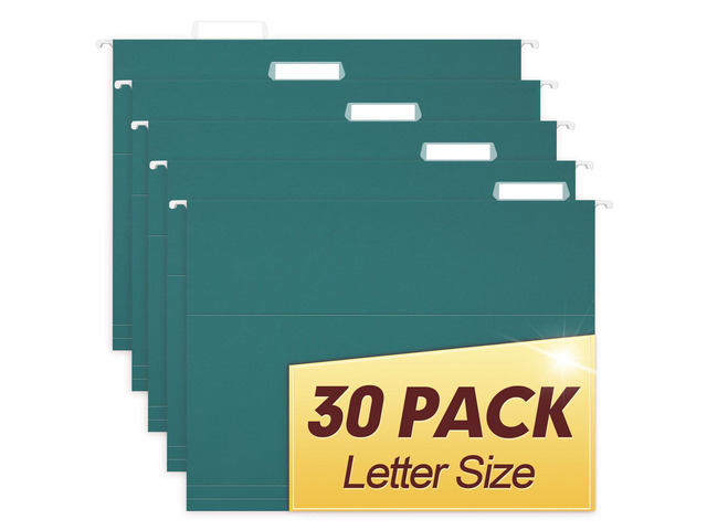 Hanging File Folders, 30 Pack Reinforced Letter Size Hanging Folders, Designed for Bulky Files, Filing Cabinet, 1/5-Cut Adjustable Tabs (Teal)
