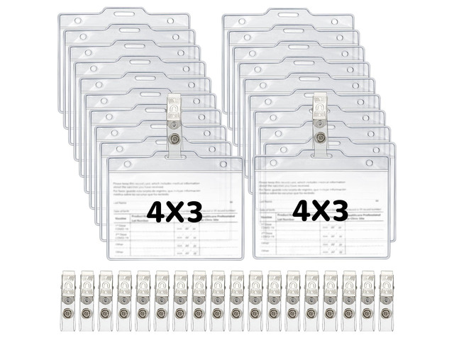 500 Set Name Tags with Clips Name Tag Holder for 4 x 3 ID Badge Clear Waterproof Vinyl Plastic Sleeve Cover, Horizontal Card Holder for Travel...